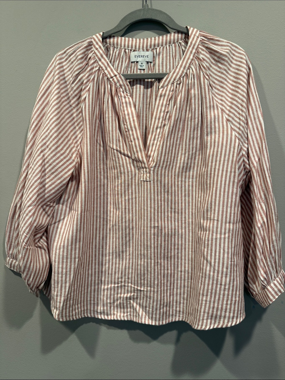 Evereve Pink and White Striped Peasant Tunic- M